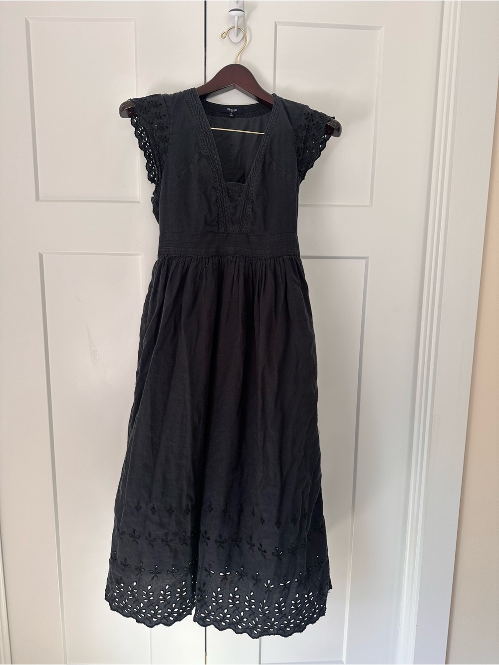 Madewell Black Eyelet Maxi Dress with Scalloped Hem